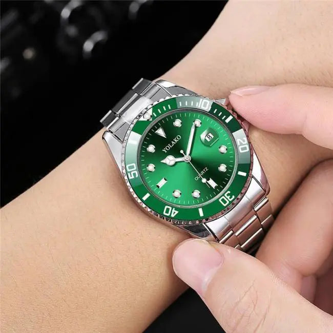 Ceas luxury, barbati, otel inoxidabil, argintiu-verde, 40mm