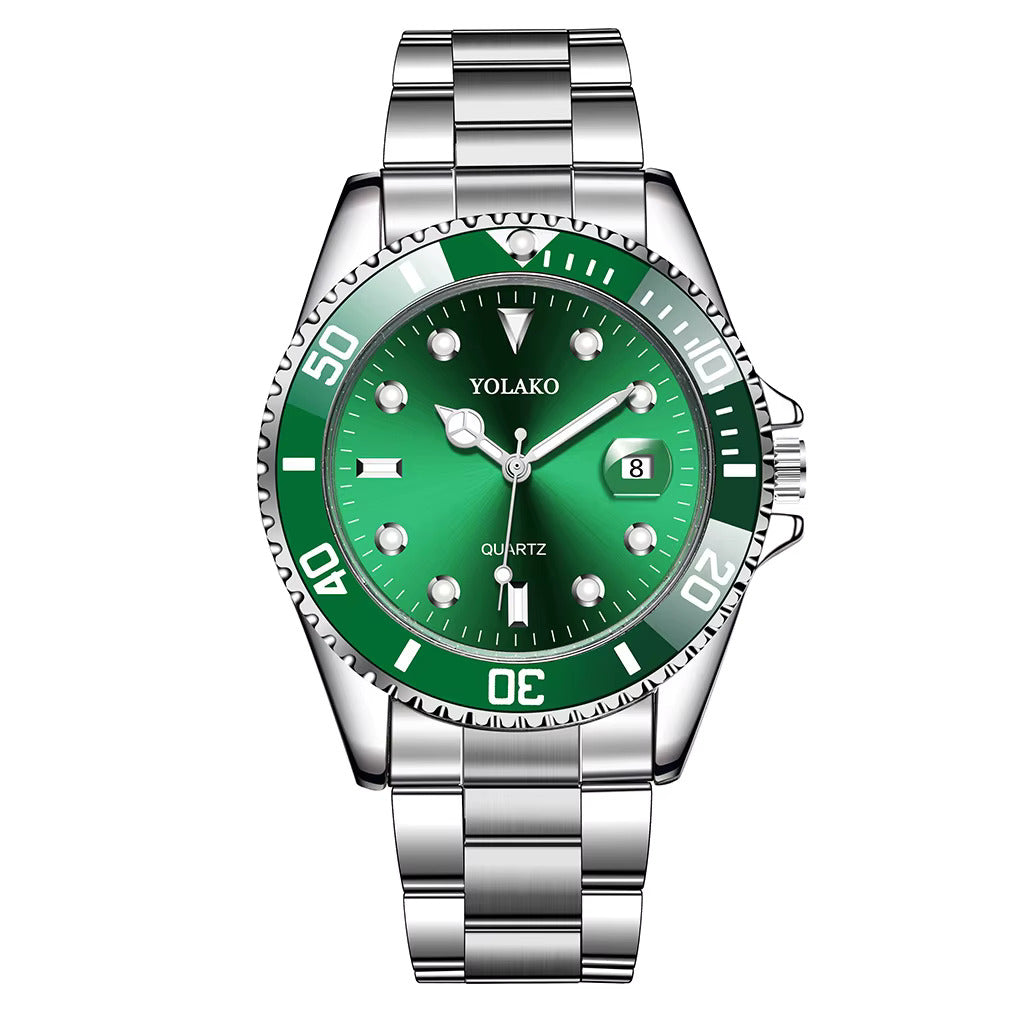 Ceas luxury, barbati, otel inoxidabil, argintiu-verde, 40mm